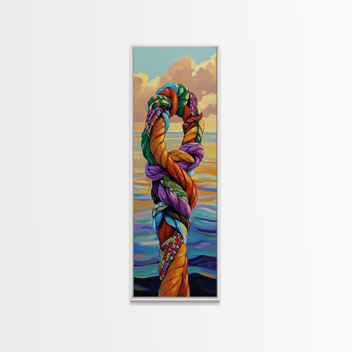 Nautical Rope, Abstract Art – Framed Canvas Print modern coastal wall art, vibrant marine themed decor, nautical nursery wall art, ocean painting