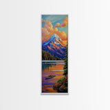 Mountain, Sunrise, Reflection, Nature Scene Framed Canvas Print, Rustic Cabin Decor, Autumn Wall Art, Living Room Mountain Landscape Painting