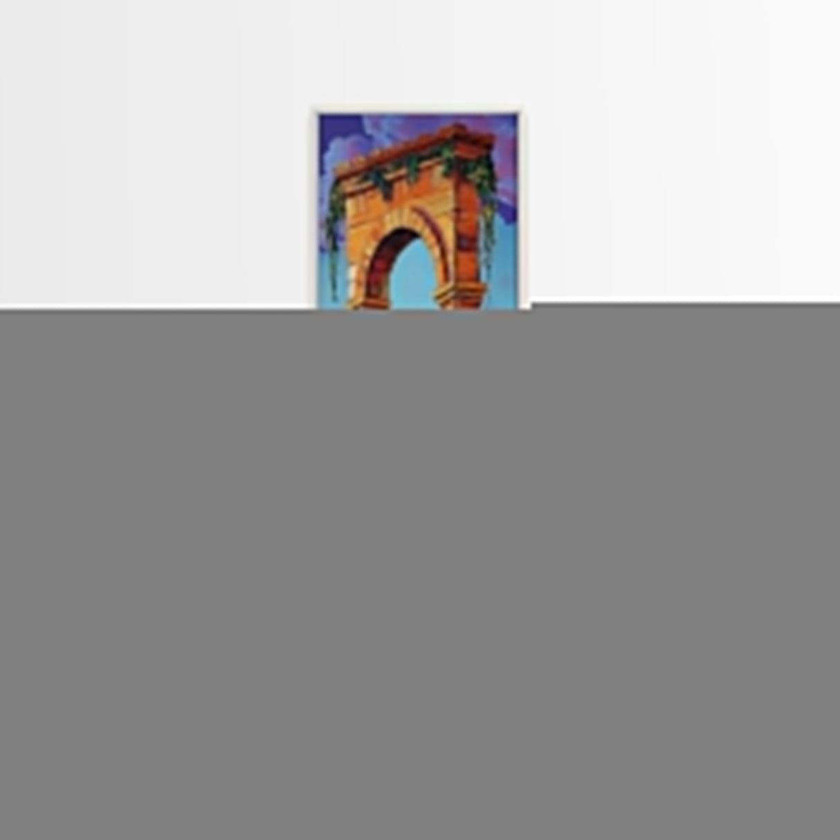 Archway, Sunset, Stone Portal, Dreamscape Framed Canvas Print, Mediterranean Wall Art, Spiritual Decor, Eclectic Entryway Accent, Sunset Painting