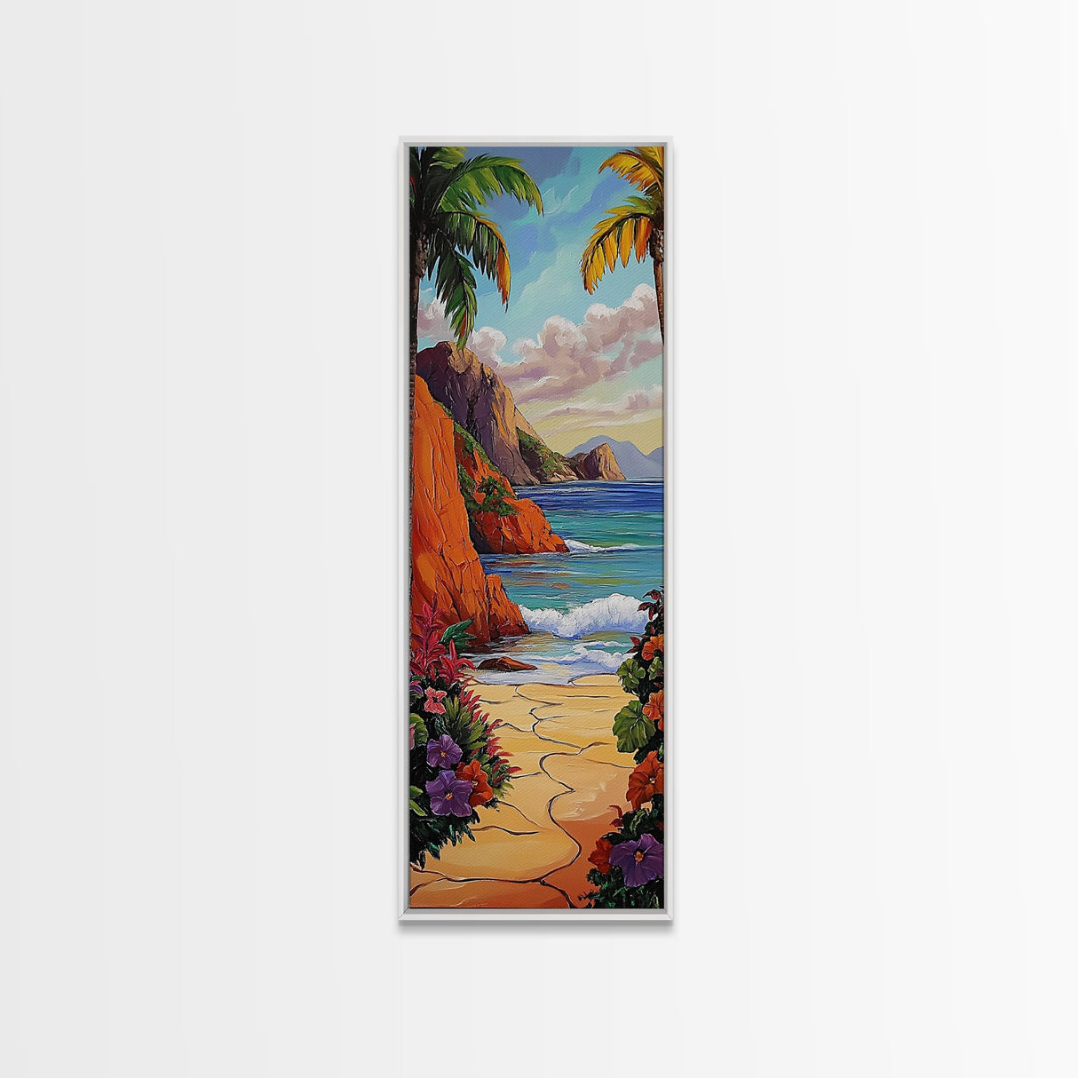 Tropical, Ocean, Pathway, Paradise - Framed Canvas Print, Coastal Landscape Wall Art, Living Room Tropical Decor, Boho Summer Beach Art