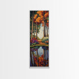 Autumn, Trees, Reflection, Forest - Framed Canvas Print, Fall Foliage Wall Art, Nature Scene Living Room Decor, Warm Seasonal Forest Painting