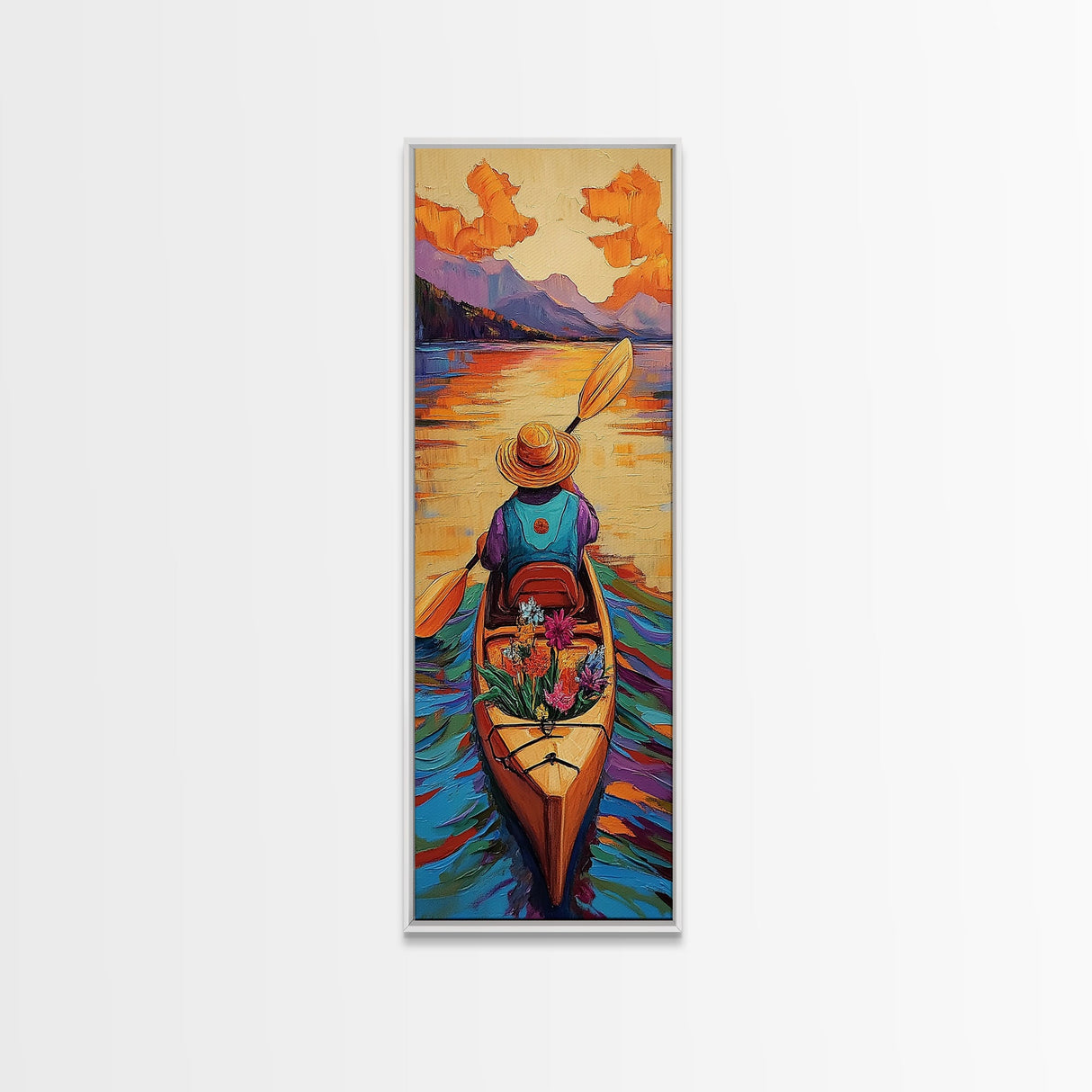 Kayak, Lake, Adventure, Nature, Canvas Print, vibrant kayak art, mountain lake wall decor, boho adventure artwork, outdoor living room