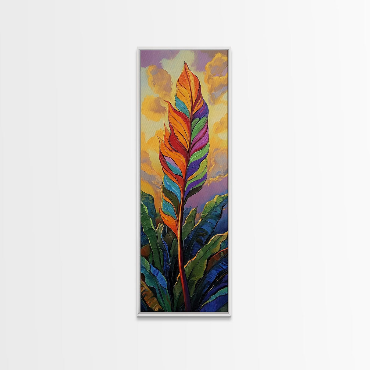 Rainbow, Leaf, Botanical, Sunset, Framed Canvas Print vibrant tropical plant wall decor boho botanical kitchen wall art nature lovers gift