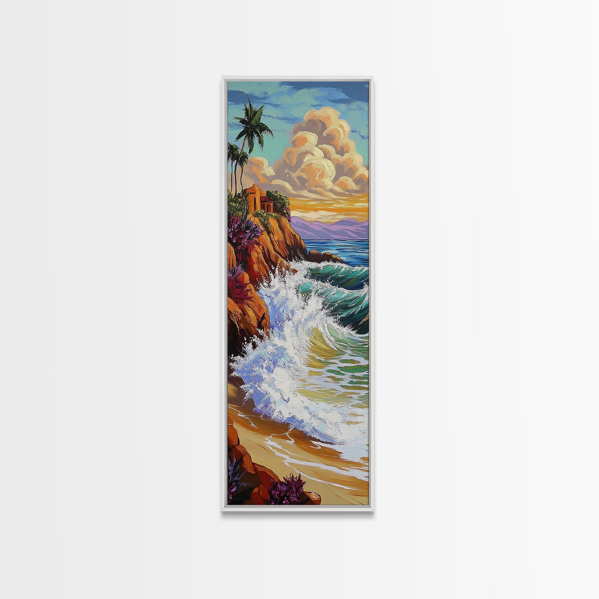 Tropical, Cliff, Ocean, Sunset, Canvas Print, Coastal Living Room Art, Colorful Seascape, Beach House Wall Art, Island Vibe Decor