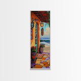 Porch, Beach, Pottery, Ocean, Canvas Print, Coastal Kitchen Wall Art, Warm Beachfront Decor, Vibrant Boho Mexican Style