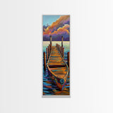 Boat, Dock, Sunset, Water, Canvas Print, Serene Nautical Wall Art, Lakehouse Decor, Minimalist Ocean Landscape, Peaceful Seascape
