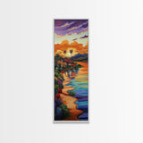 Sunset, Palm Trees, Water, Reflection, Framed Canvas Print, Tropical boho art ideal Living Room Wall Art or Beach House Coastal Decor