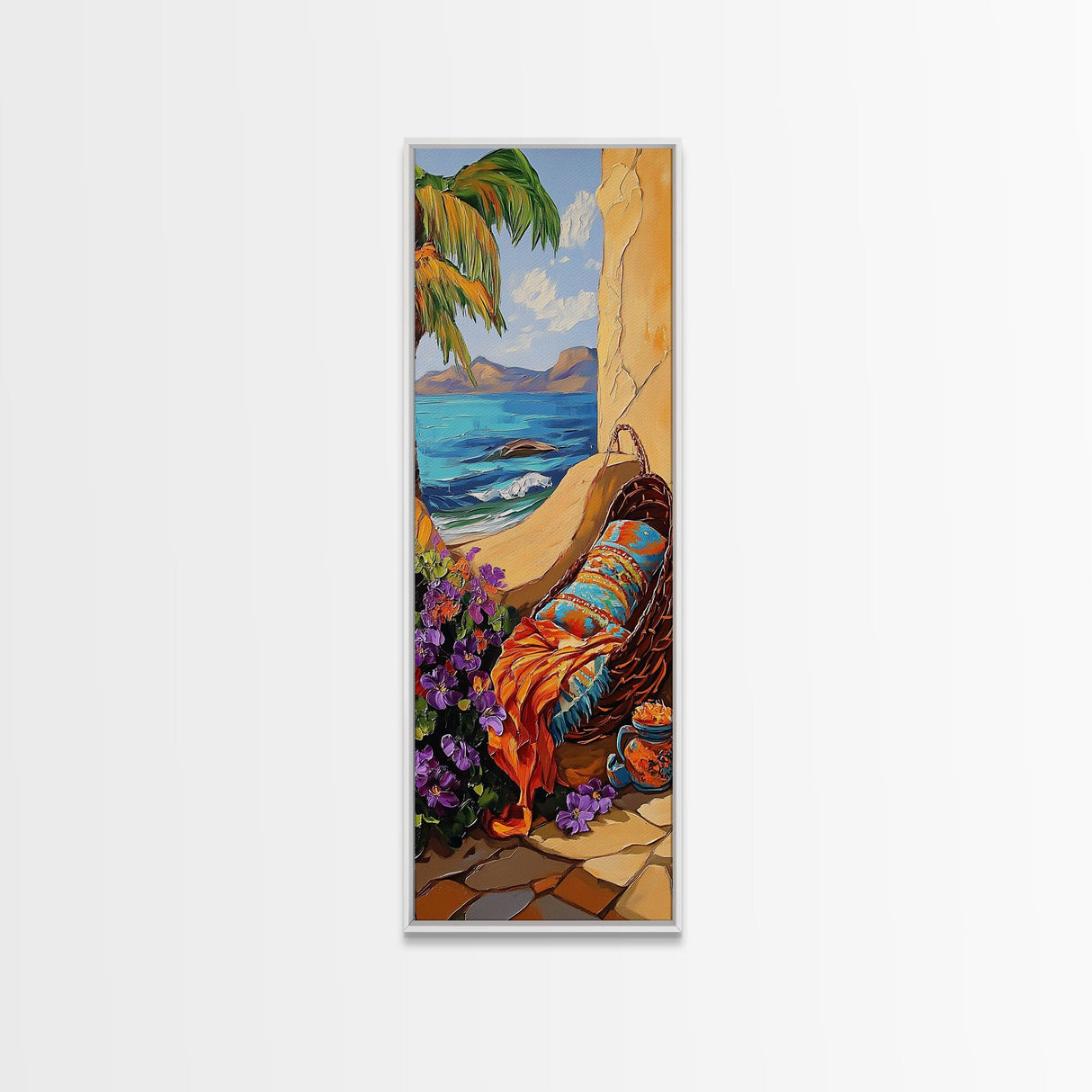 Hammock, Ocean, Palm Tree, Relaxing Coastal Hammock Canvas Print, Boho Summer Art, Seaside Retreat Wall Decor, Bedroom or Lounge