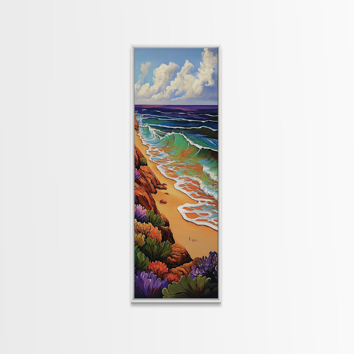 Coastal Waves, Beach Shoreline, Ocean Nature Art, Bright Summer Seascape, Nautical Bathroom Decor, Canvas Print