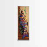 Colorful Fish, Folk Painting, Canvas Print Mexican folk art kitchen decor, ocean wall art, playful seafood theme, rustic coastal kitchen