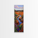 Autumn River, Landscape, Nature Scene Framed Canvas Print, Rustic Fall Art, Living Room Wall Decor, Colorful Country Landscape Painting
