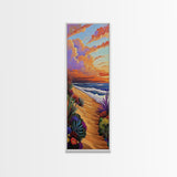 Seaside Sunset, Floral, Ocean Pathway Canvas Print, Vibrant Beach Decor, Coastal Hallway Wall Art, Bold Bohemian Beach Painting
