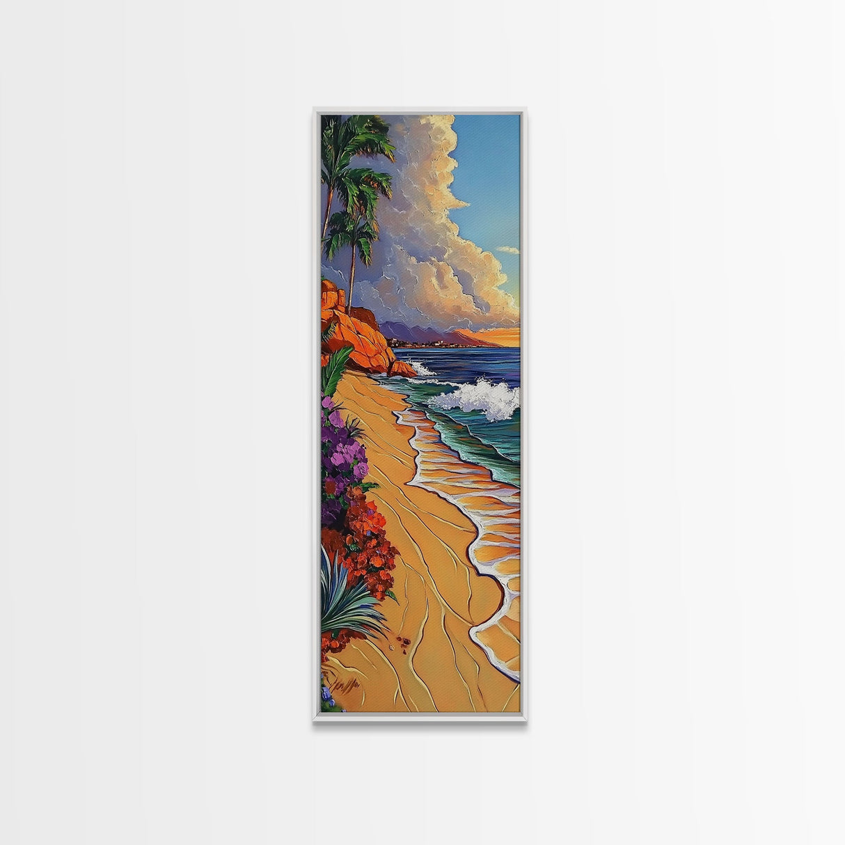 Palm Beach, Sunset, Tropical Escape Canvas Print, Coastal Bedroom Wall Art, Bold Ocean Painting, Colorful Seaside Decor