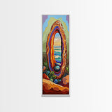 Ocean Portal, Geode Shell, Dreamy, Surreal Beach Art, Framed Canvas Print, Boho Bedroom Decor, Psychedelic Coastal Wall Art