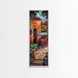 Cart Villa, Garden, Framed Canvas Print, Vibrant Mexican courtyard with wooden cart painting, hacienda decor, hallway rustic wall art