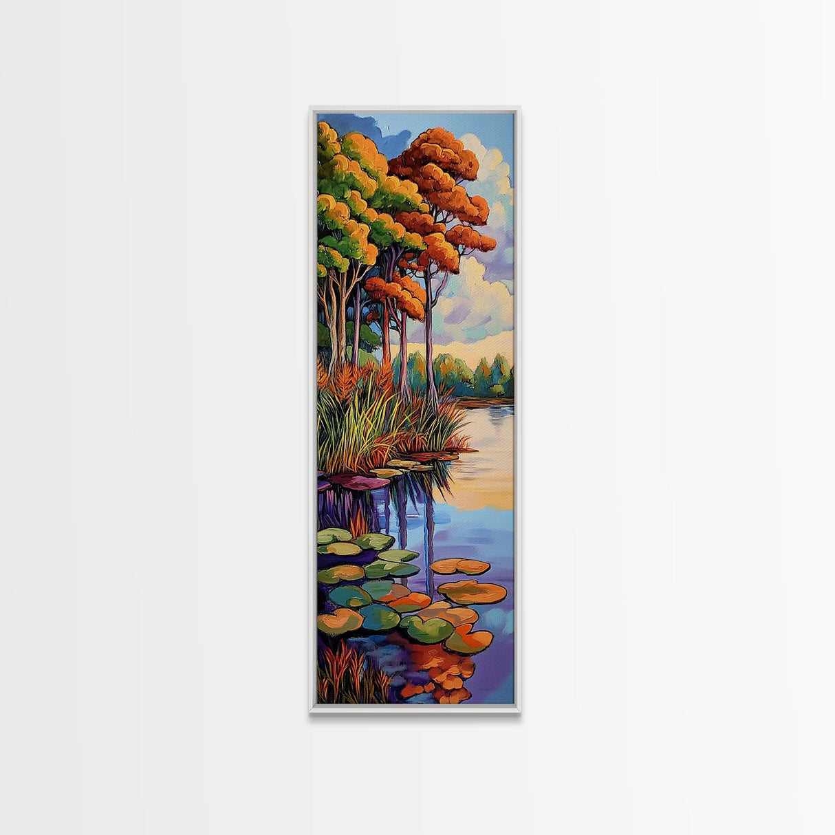 Autumn Trees, Pond, Framed Canvas Print, Fall Landscape Wall Art, Rustic Home Decor, Nature Lover Gift, Living Room Woodland Scene