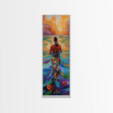 Woman Water, Sunset, Canvas Print, Bohemian Abstract Wall Art, Feminine Bedroom Decor, Sunset Painting, Vibrant Beach Vibes
