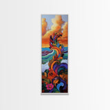 Wave Leaves, Sunset, Canvas Print, Abstract Ocean Wall Art, Bright Boho Decor, Living Room Seascape, Coastal Nature Painting