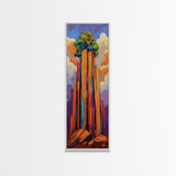 Desert Tower, Colorful Nature – Modern Southwest Wall Art, Cactus Inspired Decor, Framed Canvas Print, Eclectic Living Room Art