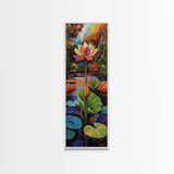 Lotus Blossom, Tranquil Pond, Fall Water Garden, Framed Canvas Print, Zen Wall Decor, Spa Bathroom Art, Peaceful Floral Meditation Art