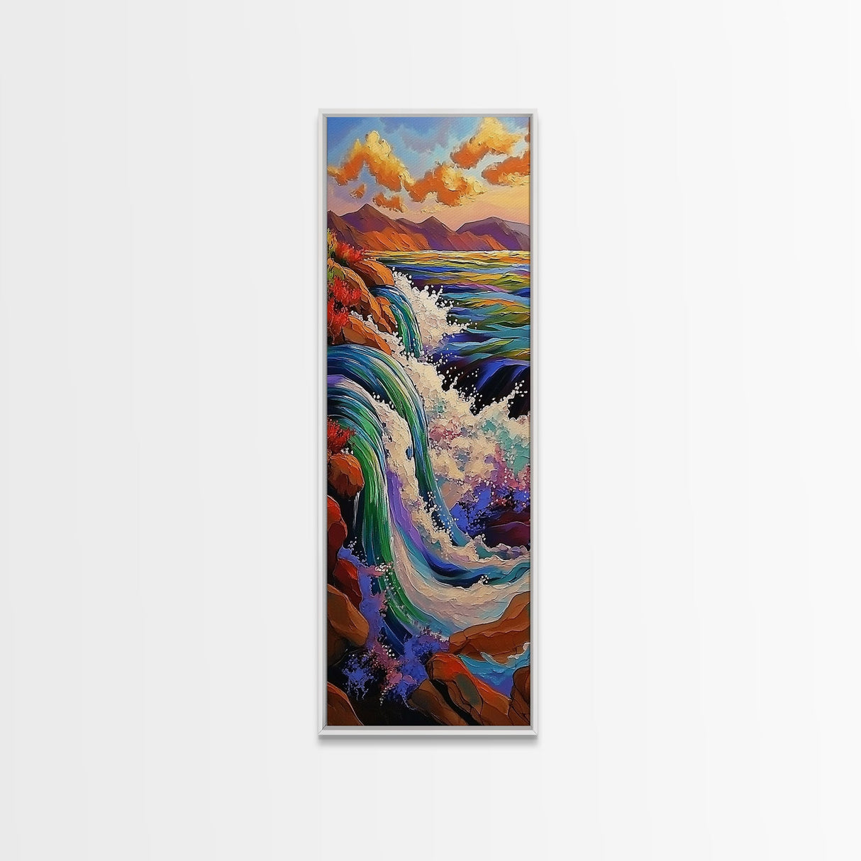 Waterfall River, Nature, Flow, Framed Canvas Print, Bold Landscape Wall Art, Nature Inspired Decor, Bathroom or Office Accent Art