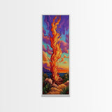 Fire Dusk, Mountains Vibrant – Scenic Bonfire Painting, Vibrant Nature Decor, Framed Canvas Print, Autumn Outdoor Living Room Art