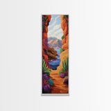 Desert Ocean, Cactus View, Framed Canvas Print, southwestern boho wall art, colorful nature painting, rustic hallway decor, warm earth tones