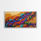 Mountains Flowers, Layers, Texture, Canvas Print, colorful impasto abstract mountain scene, modern art piece, textured fall wall decor