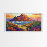 Mountains Waves, Path, Sunset Landscape Canvas Print, Colorful Nature Wall Art, Southwest Bedroom Decor, Autumn Art Style