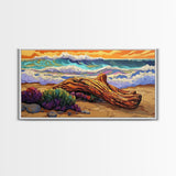 Coastal Driftwood, Waves, Sunset, Framed Canvas Print, ocean beach decor, colorful seascape, tropical wall art, living room wall art