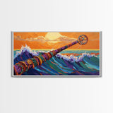 Waves, Surf, Nautical, Bold, Framed Canvas Print, Colorful seascape painting, ocean surf art, beach house living room wall decor