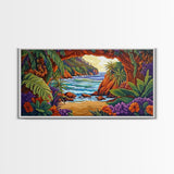 Tropical Archway, Ocean, Sunset, Framed Canvas Print, Coastal Decor, Tropical Wall Art, Landscape Painting, Living Room Artwork