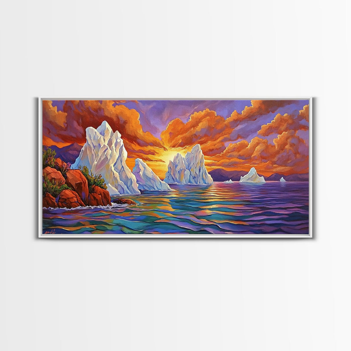 Iceberg Ocean, Sunset, Arctic, Canvas Print, Nature Wall Art, Vibrant Seascape Painting, Winter Decor Accent, Living Room Display