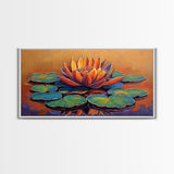 Lotus Lily, Pond, Zen, Canvas Print, Meditative floral wall art, zen home office decor, vibrant water lily boho art, yoga room painting
