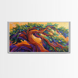 Whimsical Tree, Autumn Sky, Nature, Canvas Print, Bright textured tree painting perfect Fall Bedroom Wall Art or Boho Living Room Art