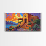 Desert Adobe, Sunset, Southwest, Framed Canvas Print, southwestern home art, rustic decor, living room wall art, fall adobe style