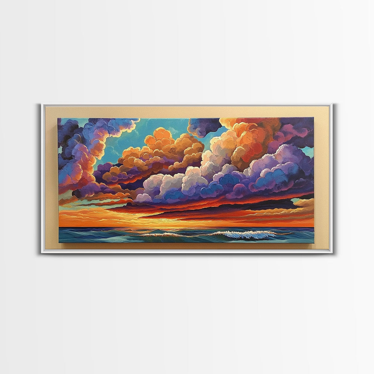 Sunset Sky, Ocean, Dreamscape, Canvas Print, colorful wall art, dreamy cloudscape, living room decor, vibrant fantasy atmosphere