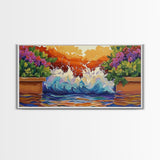 Splash Ocean, Garden, Patio, Canvas Print, bold wave crashing, vibrant tropical garden wall art, outdoor decor, boho coastal style