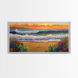 Ocean Sunset, Waves, Coastal, Canvas Print, ocean waves at sunset, Coastal Wall Art, vibrant seascape decor, beach house art