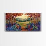 Forest Fall, Colorful, Leaves, Framed Canvas Print bold woodland foliage design, vibrant autumn landscape art, hallway wall accent