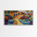 Tropical Boats, Colorful, Lagoon, Canvas Print, boats docked at tropical villa, Living Room Wall Art, vibrant coastal art, boho décor