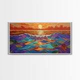 Ocean Sunset, Petals, Framed Canvas Print, Beachy Living Room Decor, Vibrant Seascape Art, Tropical Floral Painting, Boho Home Accent