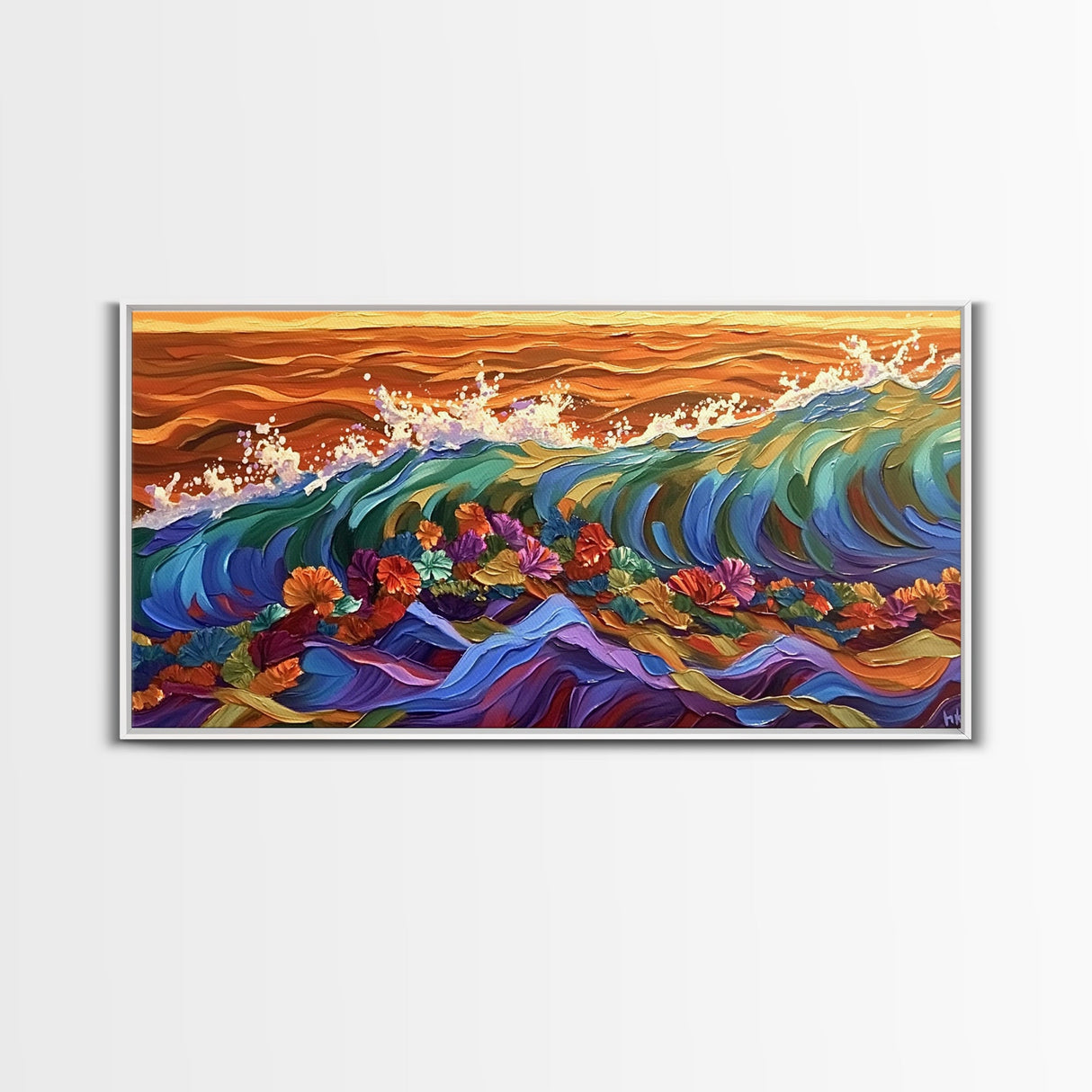 Sunset Ocean, Bold Waves, Color Splash, Canvas Print, Vibrant Seascape Art, Beach House Decor, Coastal Living Room Wall Art
