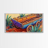 Painted Wagon, Rustic Charm, Color Pop, Framed Canvas Print, Western Farmhouse Wall Art, Vibrant Kitchen Print, Entryway Decor