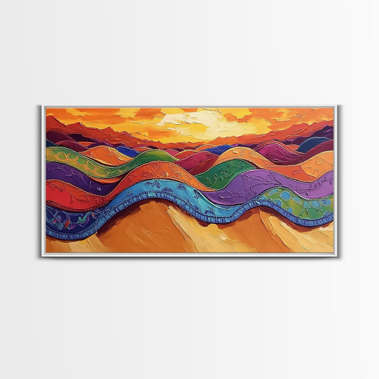 Desert Hills, Color Layers, Sunset Sky, Canvas Print, Boho Abstract Wall Art, Eclectic Bedroom Print, Vibrant Hallway Decor