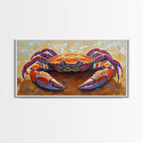 Crab Beach, Bold, Colorful, Coastal Sea Life Framed Canvas Print, Bathroom Wall Art, Nautical Art, Beach House Decor, Ocean Art