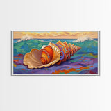 Seashell Ocean, Beach, Canvas Print, Nautical Bathroom Wall Art, Coastal Shell Decor, Vibrant Marine Painting, Seaside Home Style
