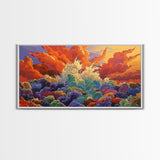 Waves Sunset, Abstract, Framed Canvas Print, Bold Ocean Explosion Art, Colorful Modern Wall Decor, Coastal Vibe Art Piece
