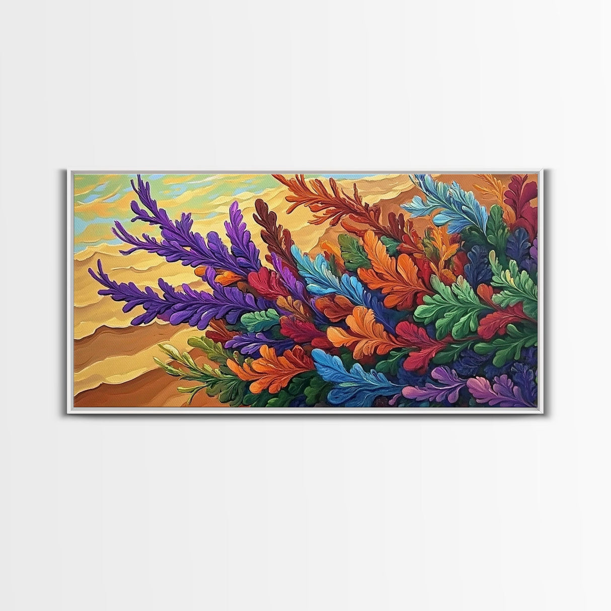 Leaves Autumn, Colorful, Canvas Print, Fall Boho Wall Decor, Vibrant Foliage Painting, Nature-Inspired Living Room Wall Art