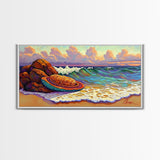 Conchas Beach, Sunset, Waves, Canvas Print, Mexican sweet bread art, kitchen wall decor, colorful bakery art, beach wall painting